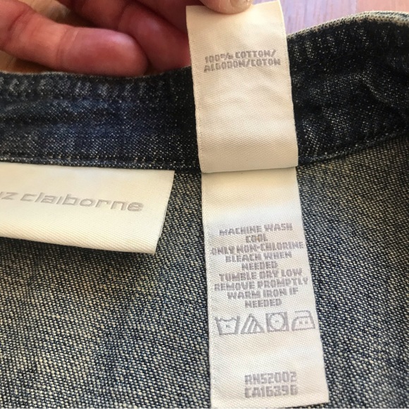 LIZ CLAIBORNE | Jean Jacket Blazer w/ Brass Buttons & Mandarin Collar Size L - Picture 15 of 15